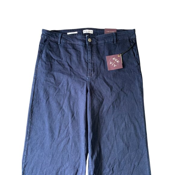 Ava & Viv Womens Wide Leg High-Rise Relaxed Fit Dark Blue Denim Pants - Picture 3 of 16